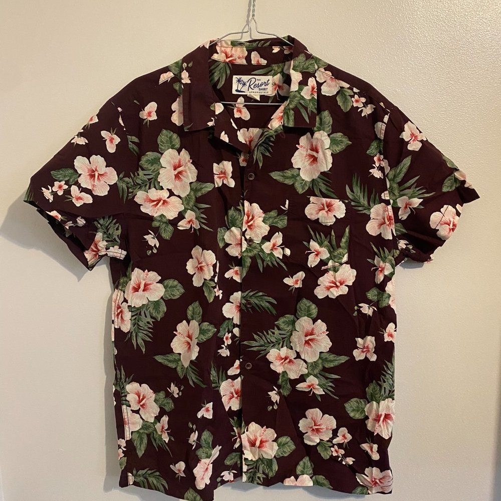 The Resort Aeropostale Button Up Shirt Mens L Floral Short Sleeve